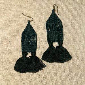 Noonday Collection Lavish Earrings Green Glass Beads and Tassels. EUC